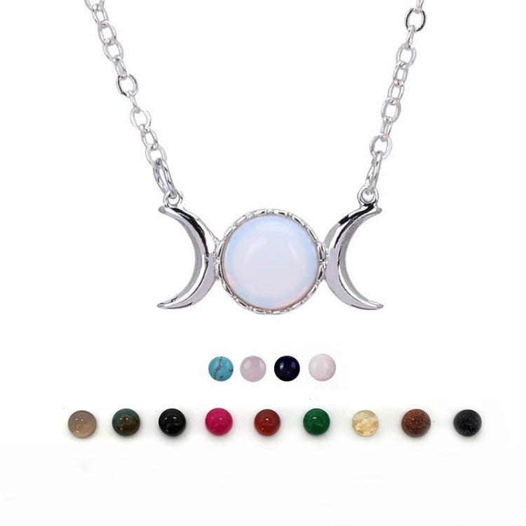 Turquoise Necklace European and American Tiger Eye Stone Choker Stainless Steel Accessories Moon Pendant Women's Non-Fading Gold Clavicle Chain