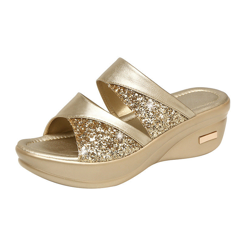 Sandals Women's Summer Foreign Trade Fashion 2020 New Thick-Soled Platform Wedge Women's Easiest for Match Fish Mouth Sandals and Slippers Mom's Shoes