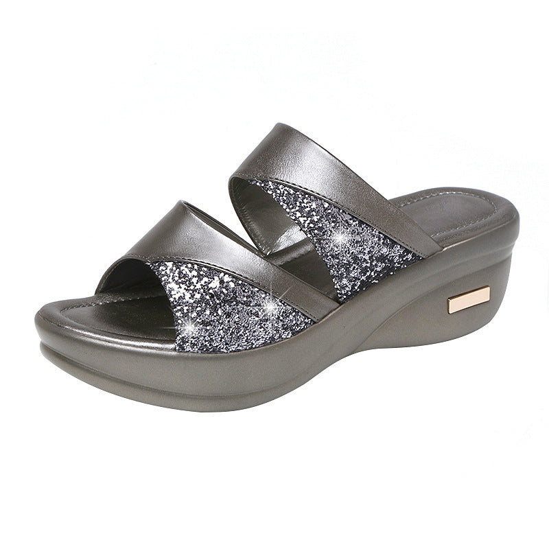 Sandals Women's Summer Foreign Trade Fashion 2020 New Thick-Soled Platform Wedge Women's Easiest for Match Fish Mouth Sandals and Slippers Mom's Shoes
