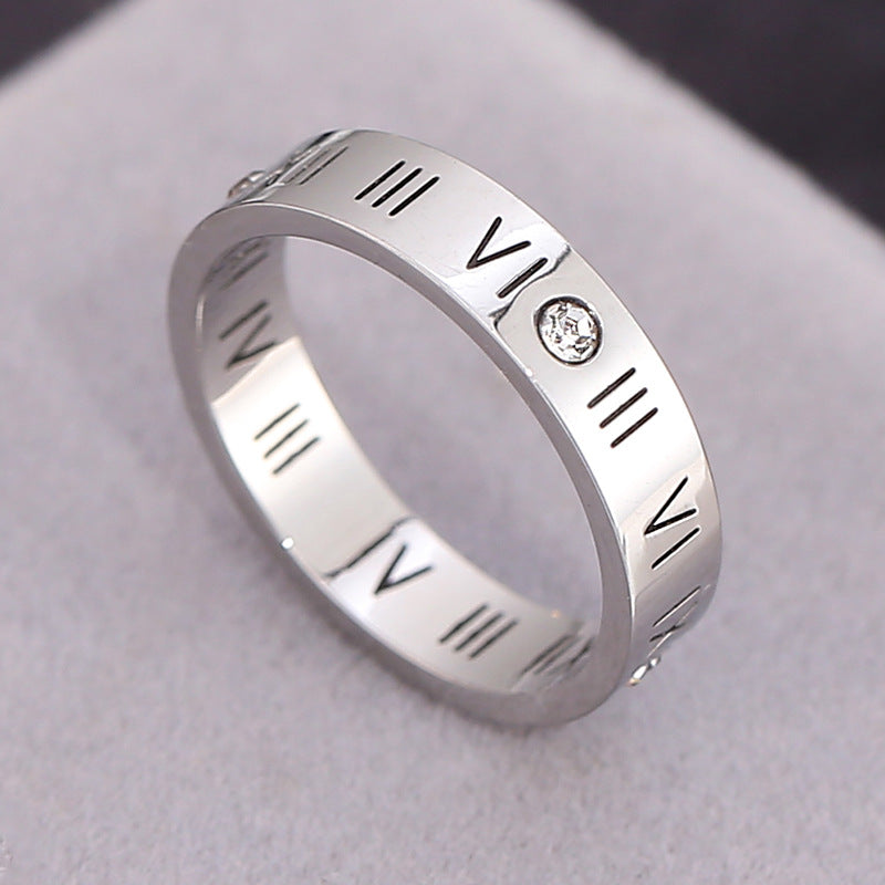 European and American Hot Titanium Steel Full Diamond Zircon Ring 18k Rose Gold Index Finger Couple Ring Ins Simple Trendy Jewelry for Women