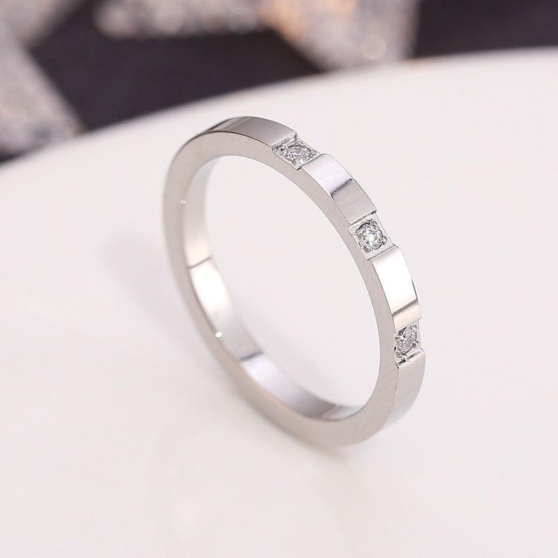 European and American Hot Titanium Steel Full Diamond Zircon Ring 18k Rose Gold Index Finger Couple Ring Ins Simple Trendy Jewelry for Women