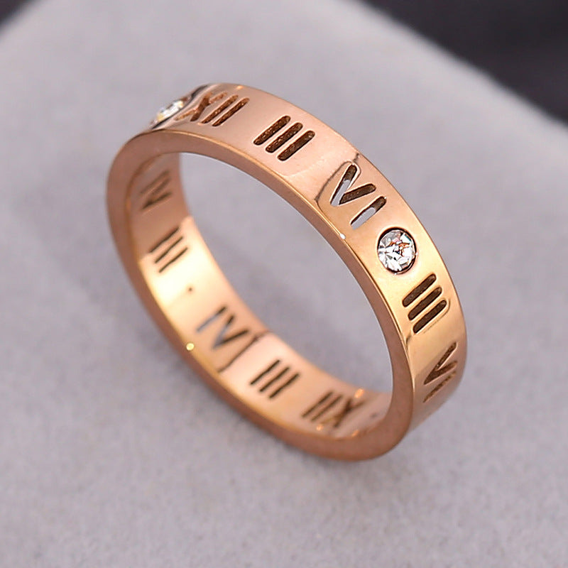 European and American Hot Titanium Steel Full Diamond Zircon Ring 18k Rose Gold Index Finger Couple Ring Ins Simple Trendy Jewelry for Women