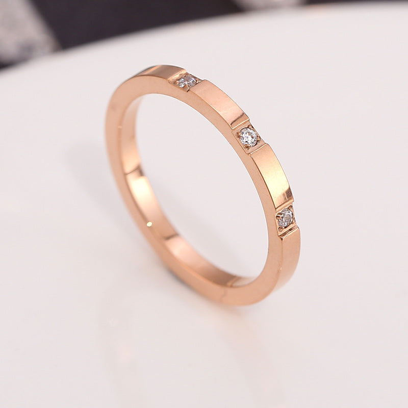 European and American Hot Titanium Steel Full Diamond Zircon Ring 18k Rose Gold Index Finger Couple Ring Ins Simple Trendy Jewelry for Women