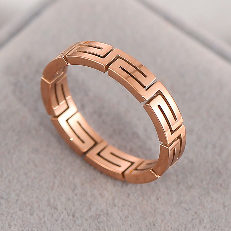 European and American Hot Titanium Steel Full Diamond Zircon Ring 18k Rose Gold Index Finger Couple Ring Ins Simple Trendy Jewelry for Women