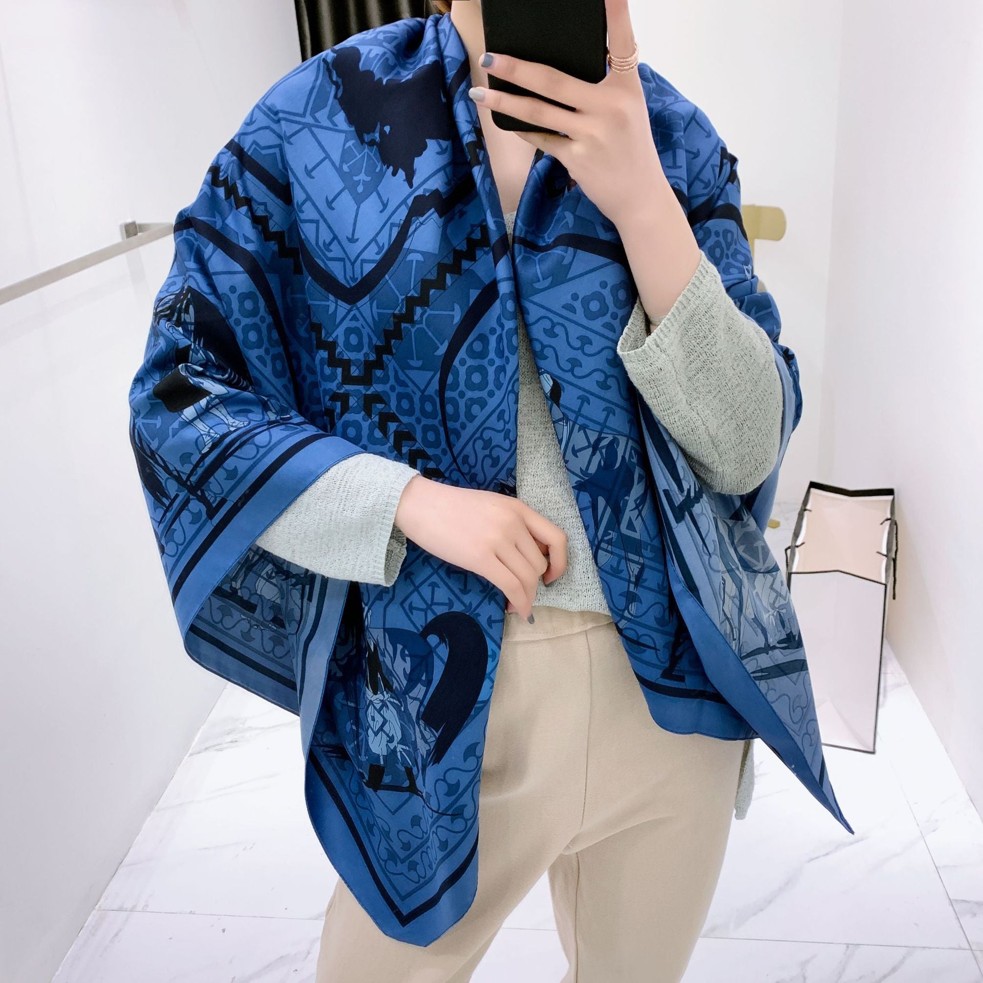 Spring New War Horse Twelve Horse Women's Scarf Hijab Shawl Large Square Sunscreen Scarf Yiwu Scarf