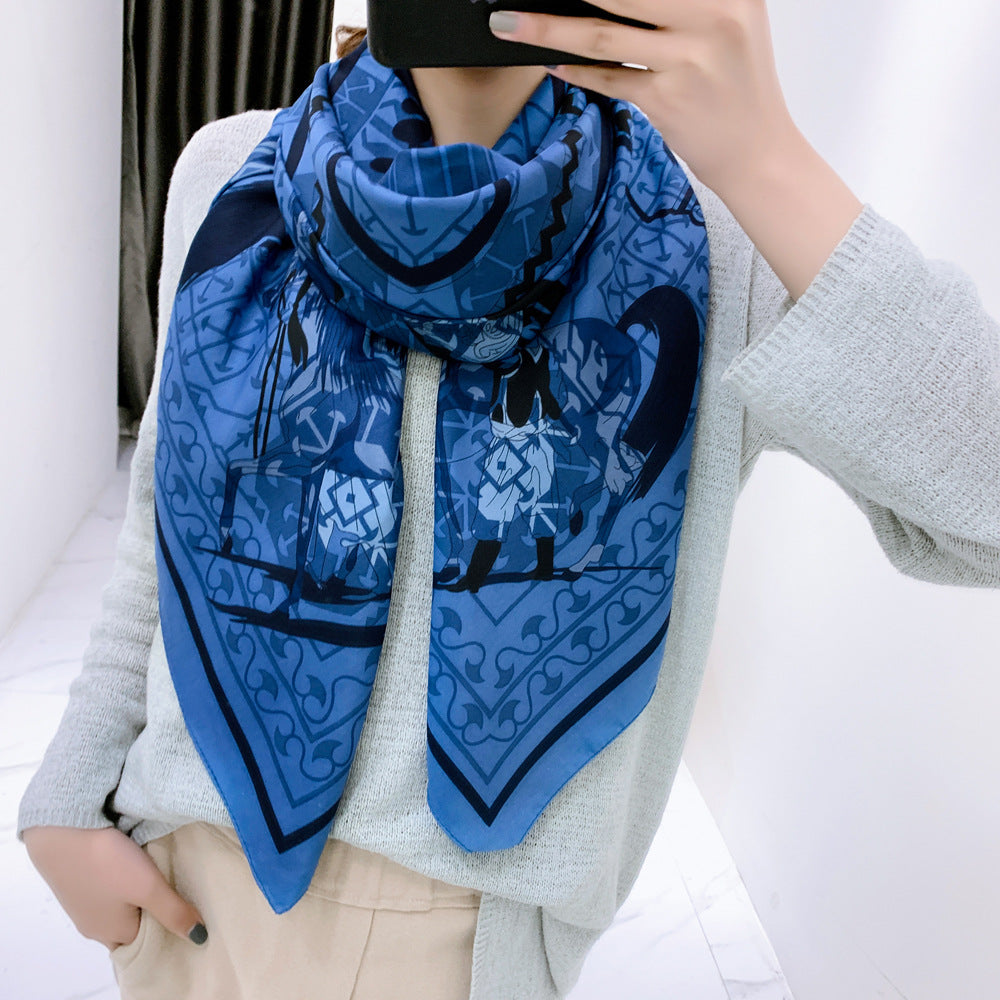Spring New War Horse Twelve Horse Women's Scarf Hijab Shawl Large Square Sunscreen Scarf Yiwu Scarf