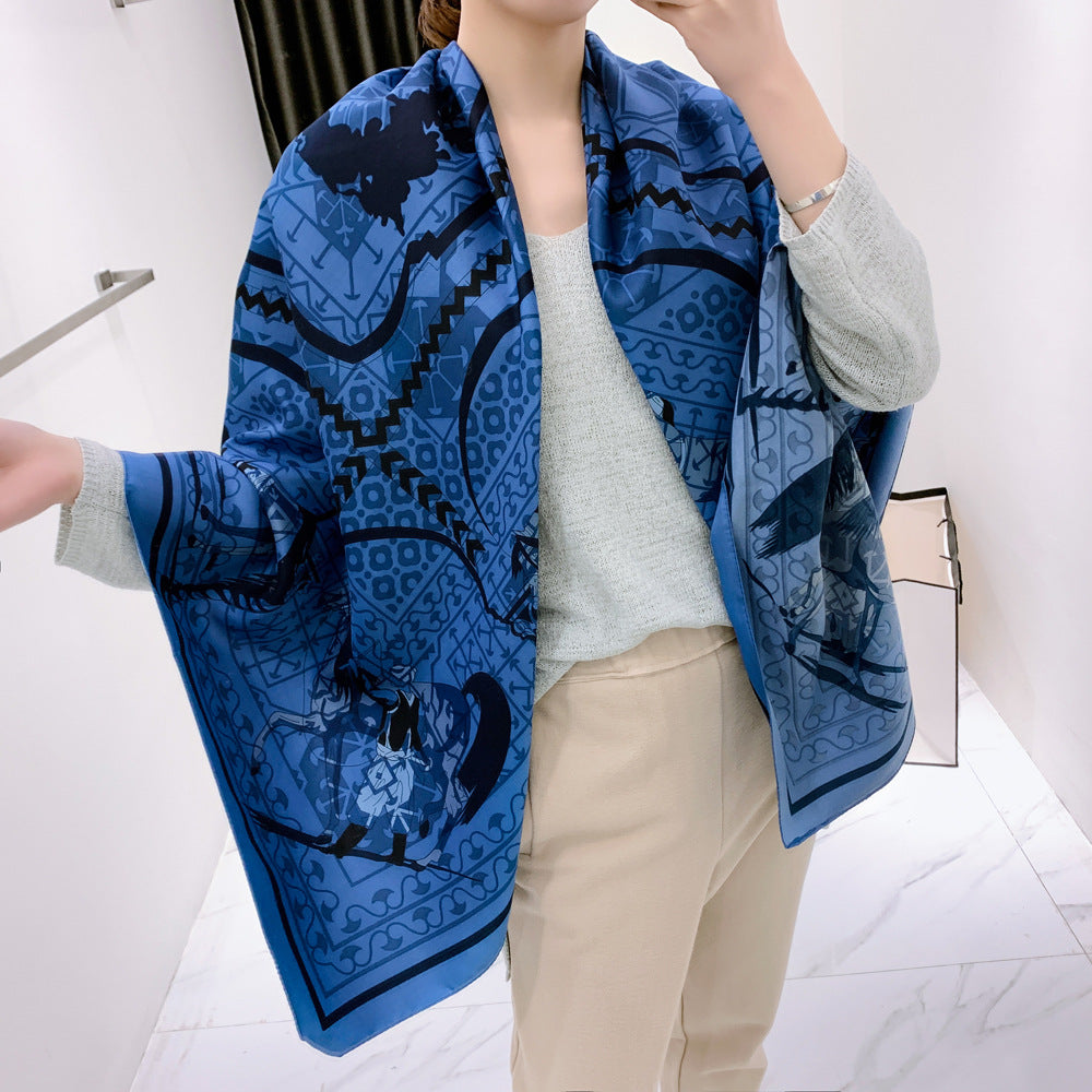 Spring New War Horse Twelve Horse Women's Scarf Hijab Shawl Large Square Sunscreen Scarf Yiwu Scarf