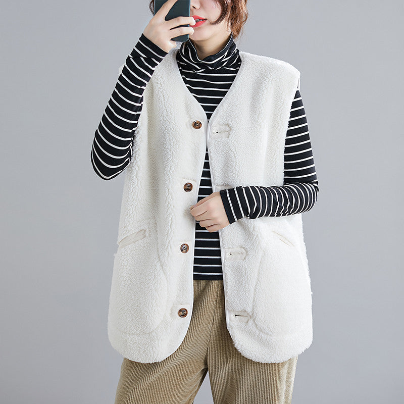 2019 Autumn and Winter New Large Size Women's Clothing Lamb Wool Loose Slimming Plush Double-sided Deerskin Fleece Vest Jacket
