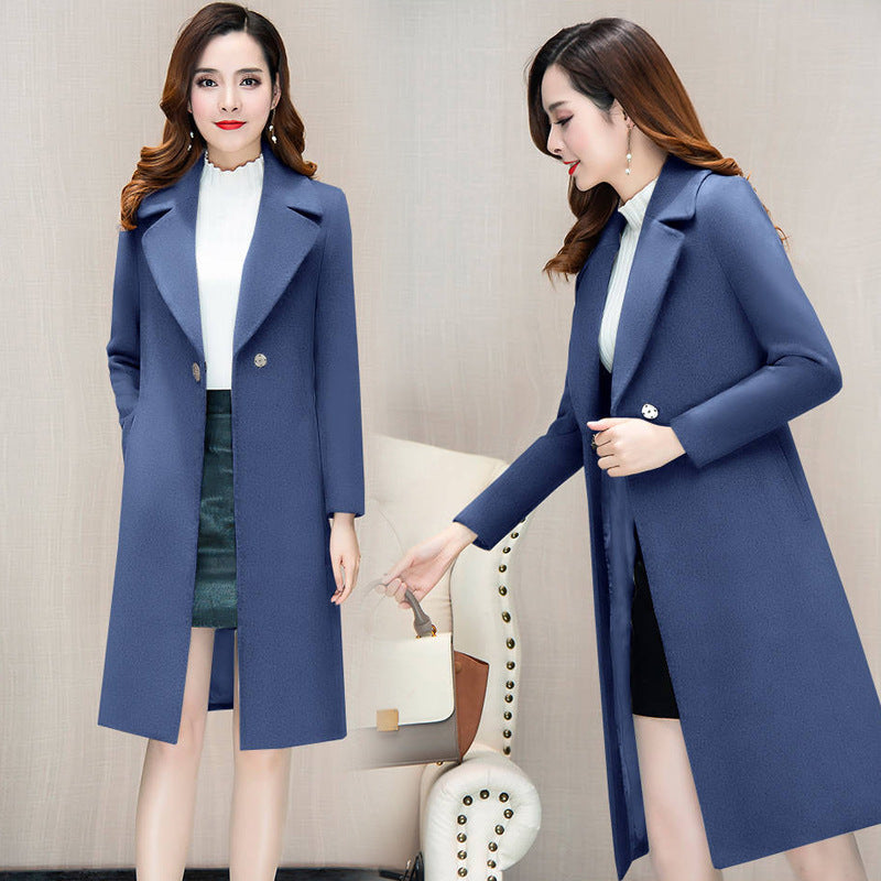 New Korean Style Autumn and Winter Wear Strap Elegant Small Women's Dress Collar Hepburn Style Mid-length Woolen Women's Coat Jacket