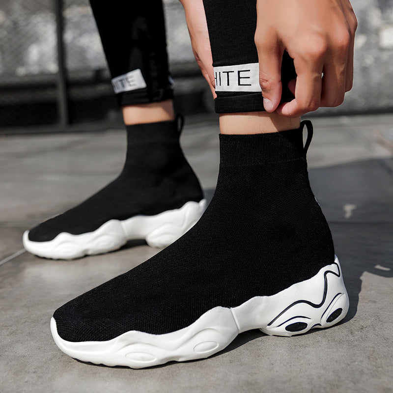 Factory Direct Sales Summer Cross-Border Men's Casual Shoes, Couple's Sock Shoes, Sports Slip-On Shoes, Fly-Knit Mesh