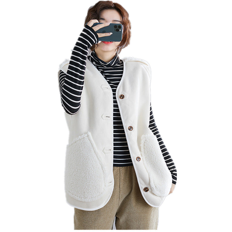 2019 Autumn and Winter New Large Size Women's Clothing Lamb Wool Loose Slimming Plush Double-sided Deerskin Fleece Vest Jacket