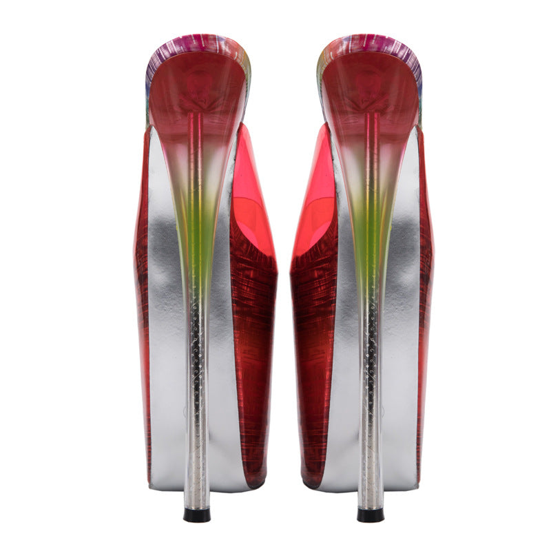 Dropshipping Aliexpress Amazon Ultra-High Stiletto 22cm Transparent Glass Rubber Slippers Extra Large High Heels