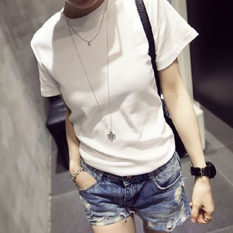 White T-shirt Base Shirt Women's 2020 Summer New Solid Color Pullover Short-sleeved Slim-fit Crew Neck Solid Color Top Base Shirt