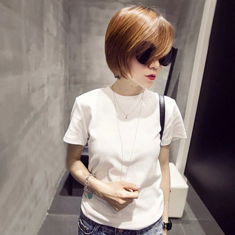 White T-shirt Base Shirt Women's 2020 Summer New Solid Color Pullover Short-sleeved Slim-fit Crew Neck Solid Color Top Base Shirt
