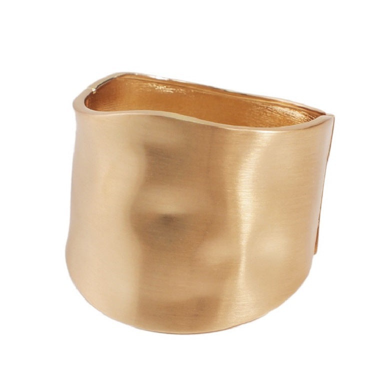 Dongguan Factory Direct Sales European and American Popular Simple Exaggerated Wide-Brimmed Sub-Gold Brushed Bracelet Normcore Spring Buckle Women's Bracelet
