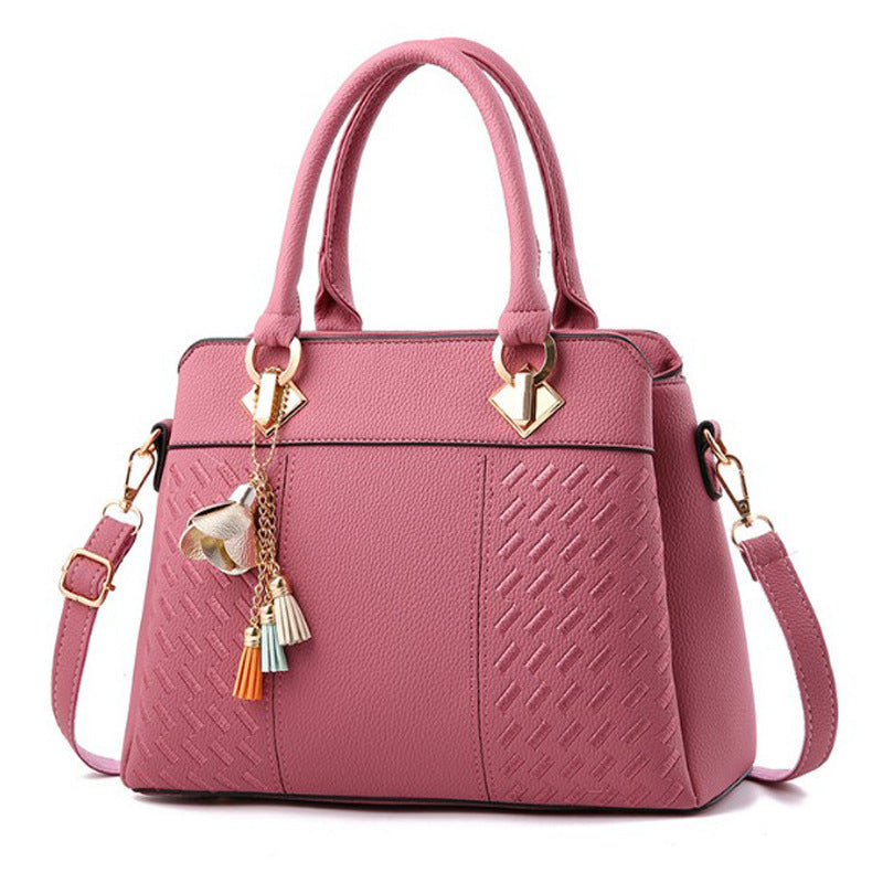Lingge Embroidered Handbag Foreign Trade New Women's Large Bag Shoulder Bag Middle-aged Crossbody Bag Simple All-match Elegant