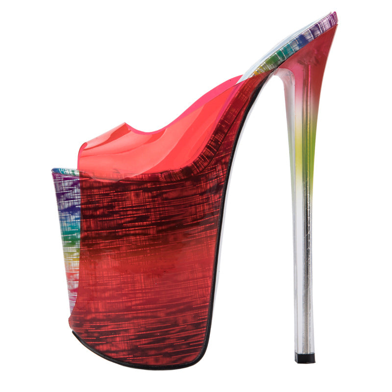 Dropshipping Aliexpress Amazon Ultra-High Stiletto 22cm Transparent Glass Rubber Slippers Extra Large High Heels
