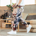 2019 spring and summer new Chinese style cotton and linen printed men's casual trousers retro plus size fashion linen skinny pants