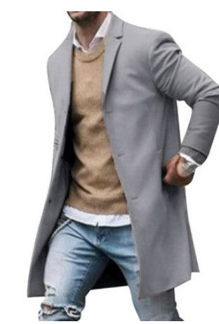 Foreign trade explosions AliExpress wish2019 winter new solid color simple men's long woolen coat men's