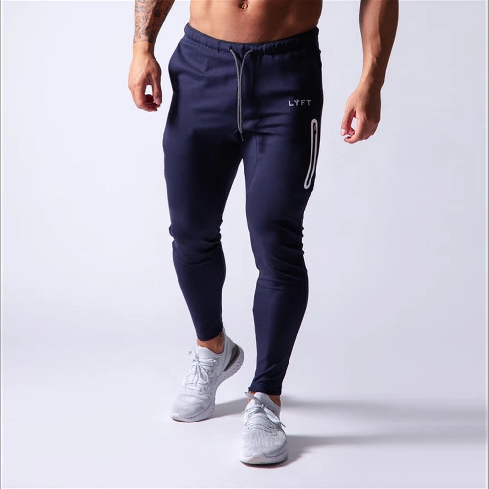 2019 Men's Sports Pants Men's Slim-Fit Elastic Invisible Zipper Casual Pants Stretch Cotton Foot-Retaining Pants Men's