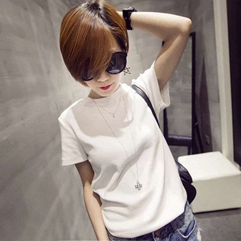 White T-shirt Base Shirt Women's 2020 Summer New Solid Color Pullover Short-sleeved Slim-fit Crew Neck Solid Color Top Base Shirt