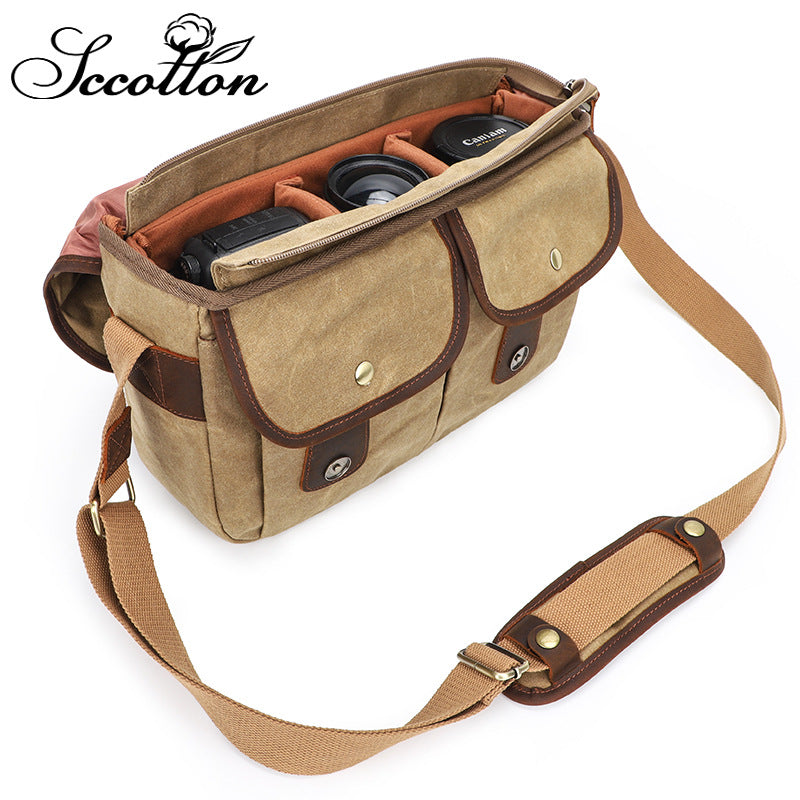 Cross-Border Canvas Bag, Slr Camera Bag, Shoulder Crossbody Photography Digital Lens Storage Bag, Dedicated for Slr Cameras