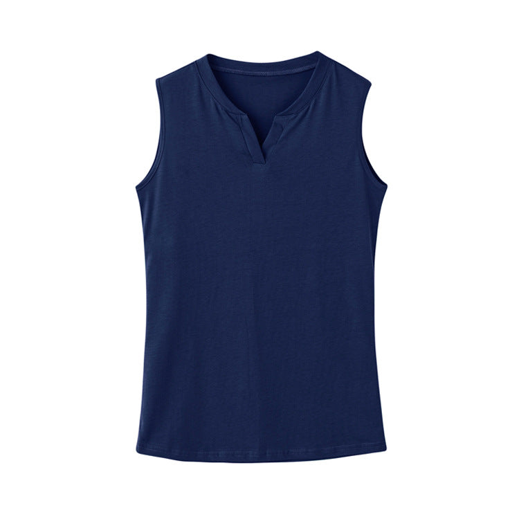 Summer New Women's Korean Style V-Neck Sleeveless T-Shirt Pure Cotton Base Shirt Slim Fit Tank Top Cross-Border