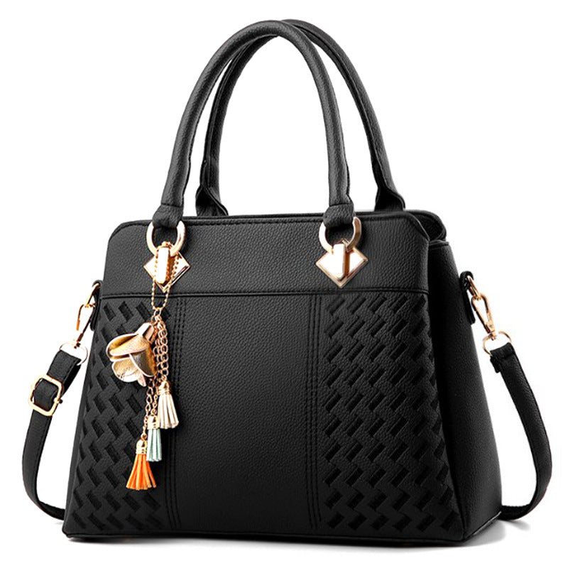Lingge Embroidered Handbag Foreign Trade New Women's Large Bag Shoulder Bag Middle-aged Crossbody Bag Simple All-match Elegant