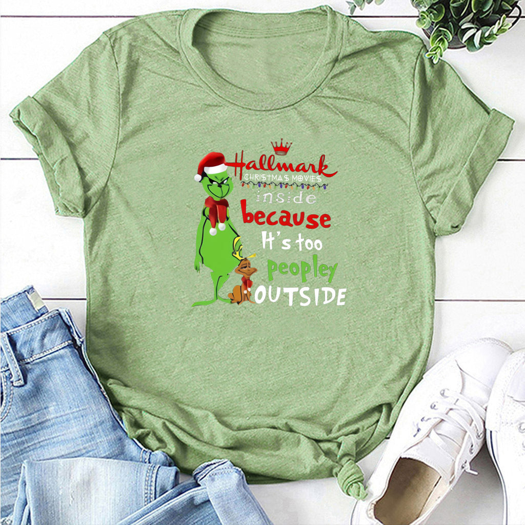 Wish Personality Green People English Printed Short-sleeved T-shirt Casual Women's T-shirt Fashion Women's Top Loose T-shirt Women