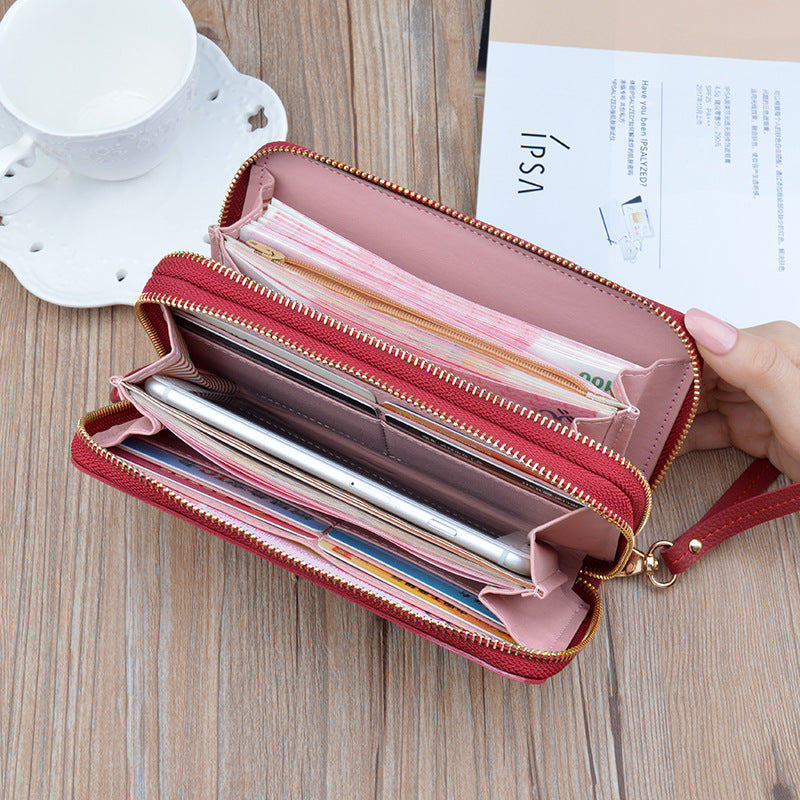 Double Zipper Wallet Women's Clutch Bag Long Fashionable Contrast Color Mother's Double Layer Wallet Large Capacity Litchi Pattern Wallet