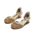Children's Leather Shoes 2025 New Style Girls' Small High Heels with Pearl Sequins, Half-Support Soft Sole Performance Shoes for Little Princesses