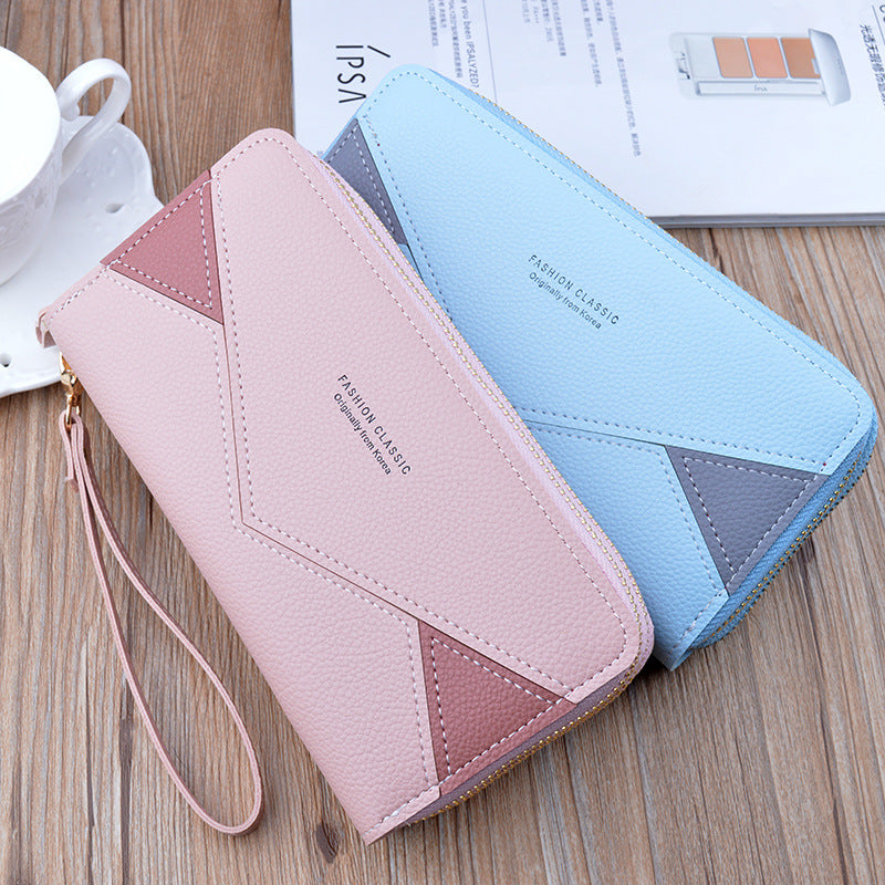 Double Zipper Wallet Women's Clutch Bag Long Fashionable Contrast Color Mother's Double Layer Wallet Large Capacity Litchi Pattern Wallet
