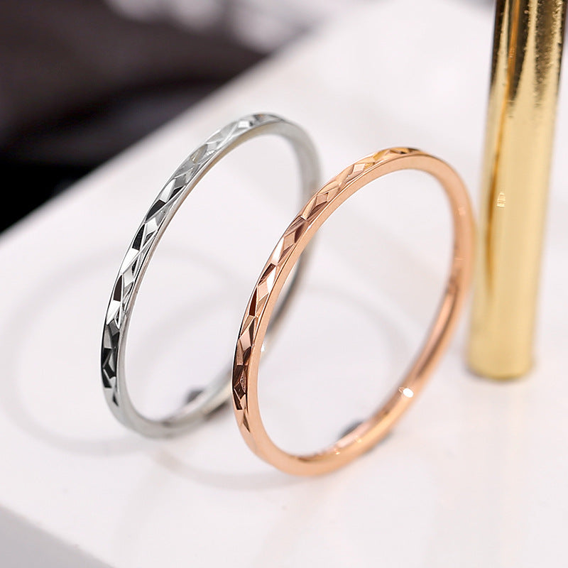Wish Elegant Korean Style Simple Titanium Steel Ring Women's Diamond Stainless Steel Ring Couple's Fashion Internet Celebrity Ring