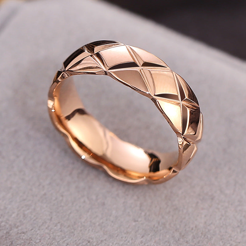 Wish Elegant Korean Style Simple Titanium Steel Ring Women's Diamond Stainless Steel Ring Couple's Fashion Internet Celebrity Ring