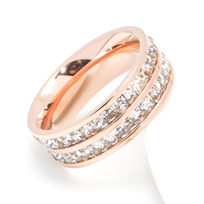 Wish Elegant Korean Style Simple Titanium Steel Ring Women's Diamond Stainless Steel Ring Couple's Fashion Internet Celebrity Ring