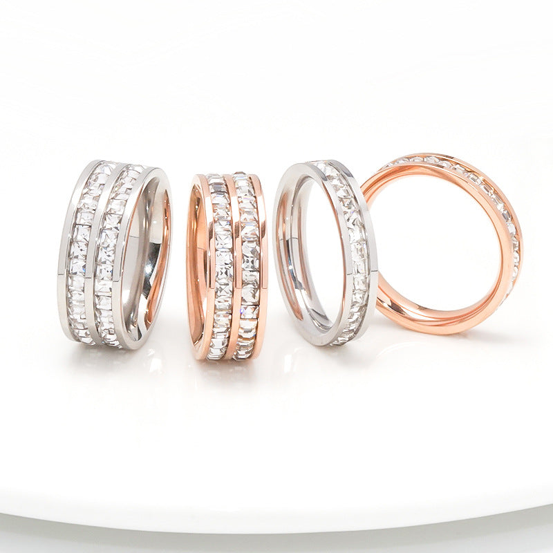 Wish Elegant Korean Style Simple Titanium Steel Ring Women's Diamond Stainless Steel Ring Couple's Fashion Internet Celebrity Ring