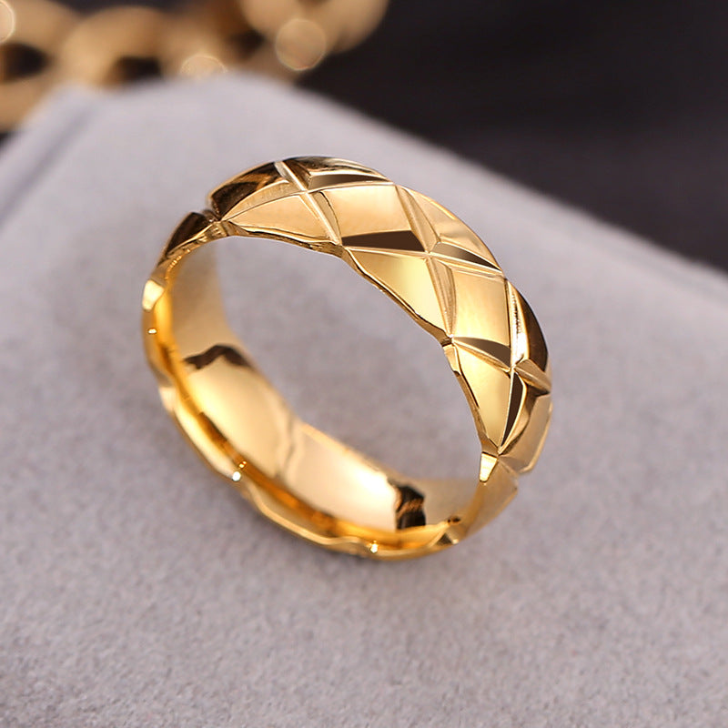 Wish Elegant Korean Style Simple Titanium Steel Ring Women's Diamond Stainless Steel Ring Couple's Fashion Internet Celebrity Ring