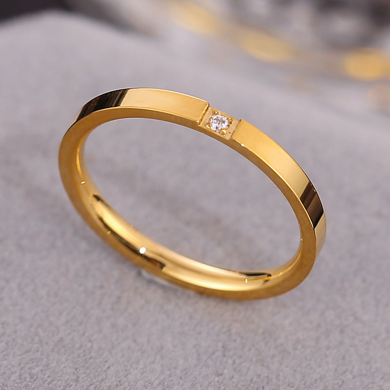Wish Elegant Korean Style Simple Titanium Steel Ring Women's Diamond Stainless Steel Ring Couple's Fashion Internet Celebrity Ring