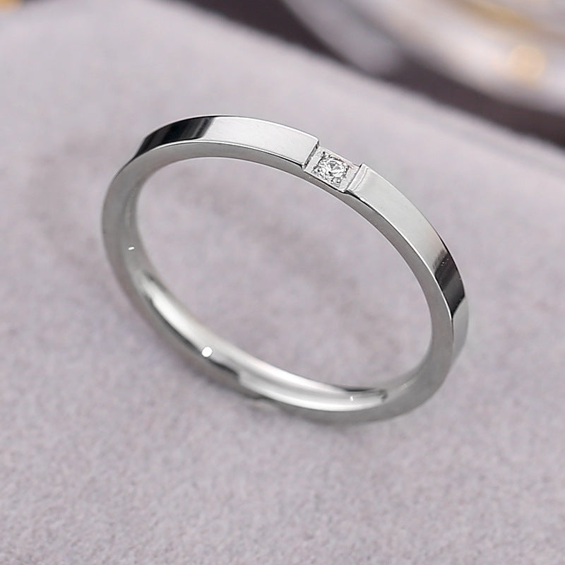 Wish Elegant Korean Style Simple Titanium Steel Ring Women's Diamond Stainless Steel Ring Couple's Fashion Internet Celebrity Ring