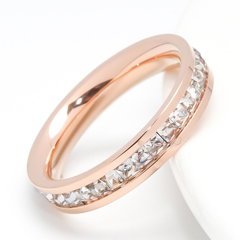 Wish Elegant Korean Style Simple Titanium Steel Ring Women's Diamond Stainless Steel Ring Couple's Fashion Internet Celebrity Ring
