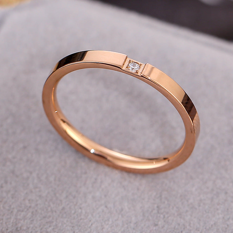 Wish Elegant Korean Style Simple Titanium Steel Ring Women's Diamond Stainless Steel Ring Couple's Fashion Internet Celebrity Ring