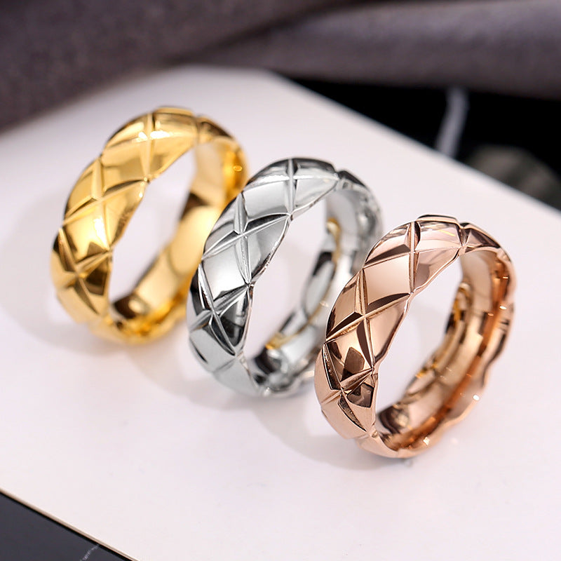 Wish Elegant Korean Style Simple Titanium Steel Ring Women's Diamond Stainless Steel Ring Couple's Fashion Internet Celebrity Ring