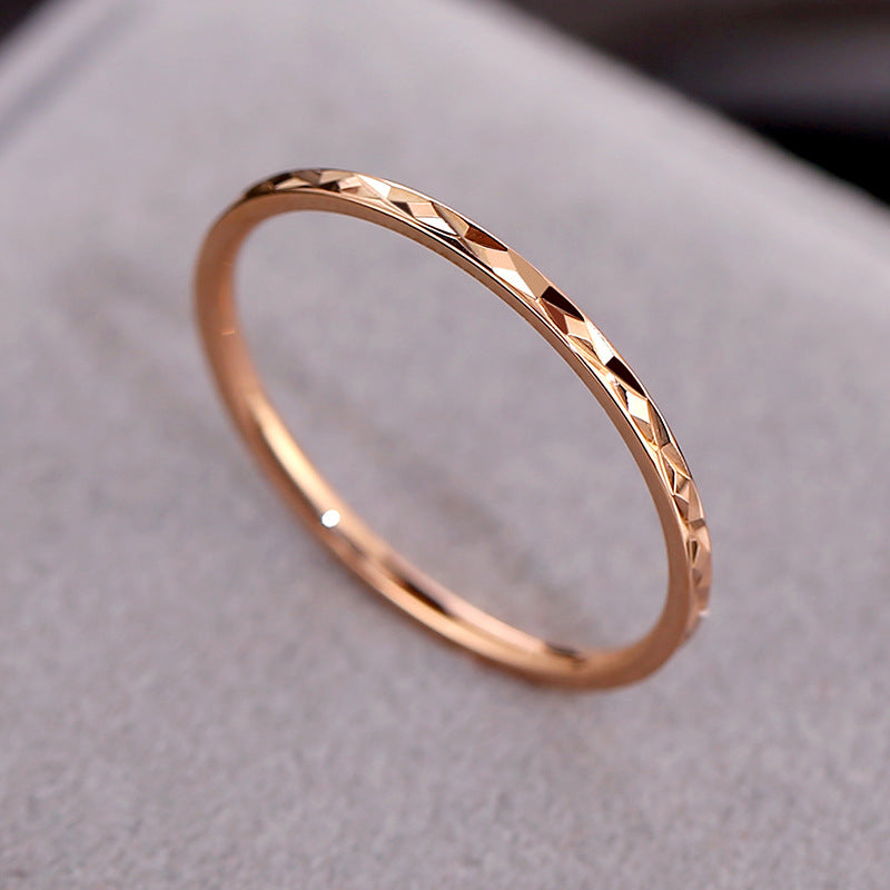Wish Elegant Korean Style Simple Titanium Steel Ring Women's Diamond Stainless Steel Ring Couple's Fashion Internet Celebrity Ring