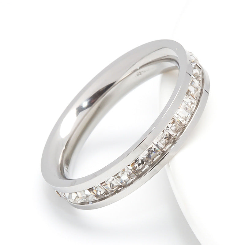Wish Elegant Korean Style Simple Titanium Steel Ring Women's Diamond Stainless Steel Ring Couple's Fashion Internet Celebrity Ring