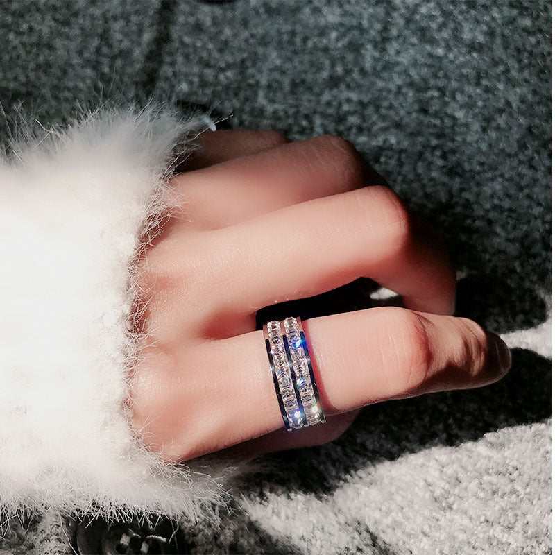 Wish Elegant Korean Style Simple Titanium Steel Ring Women's Diamond Stainless Steel Ring Couple's Fashion Internet Celebrity Ring