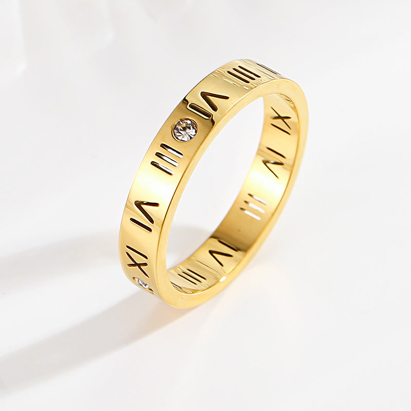 European and American Hot Titanium Steel Full Diamond Zircon Ring 18k Rose Gold Index Finger Couple Ring Ins Simple Trendy Jewelry for Women