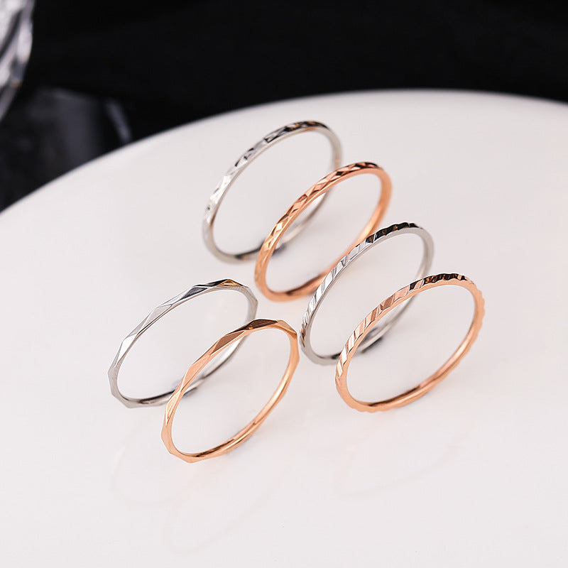 Wish Elegant Korean Style Simple Titanium Steel Ring Women's Diamond Stainless Steel Ring Couple's Fashion Internet Celebrity Ring