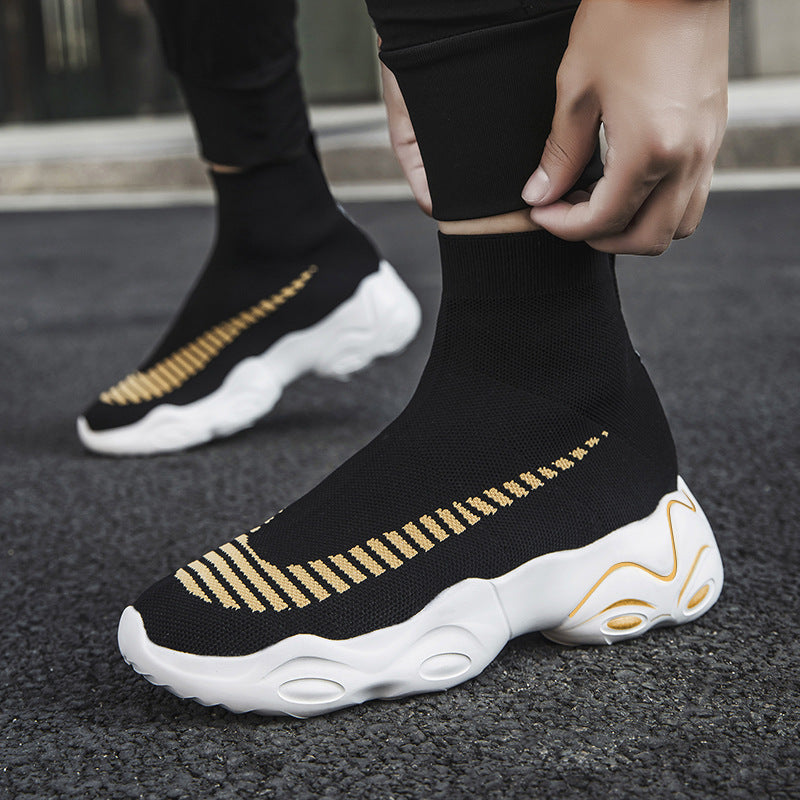 Factory Direct Sales Summer Cross-Border Men's Casual Shoes, Couple's Sock Shoes, Sports Slip-On Shoes, Fly-Knit Mesh