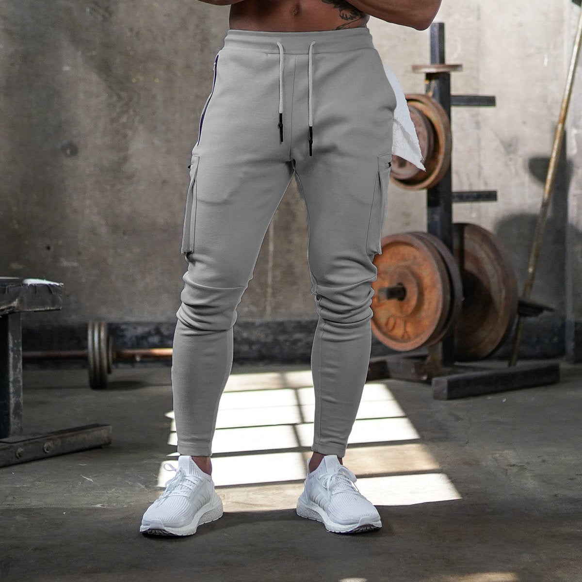Cross-Border Men's Casual Versatile Sports Overalls Cotton Running Fitness Camouflage Trousers Zipper Decorative Trousers
