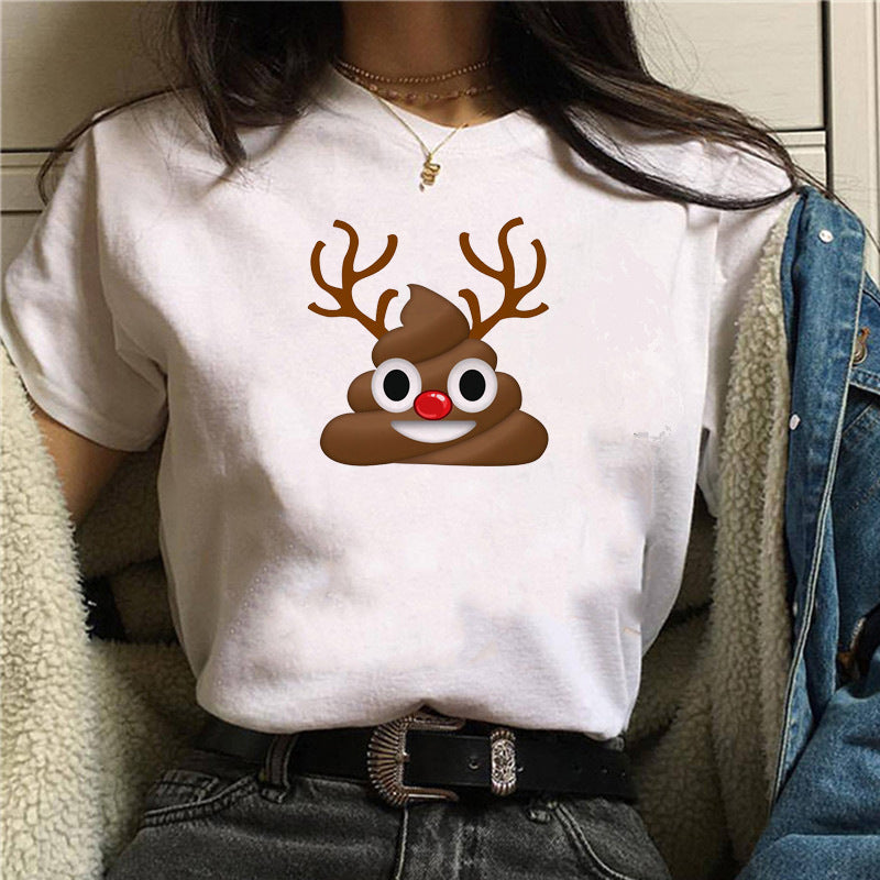 Short Sleeve Christmas T-shirt Christmas cute dog Christmas hat printed short sleeve top T-shirt